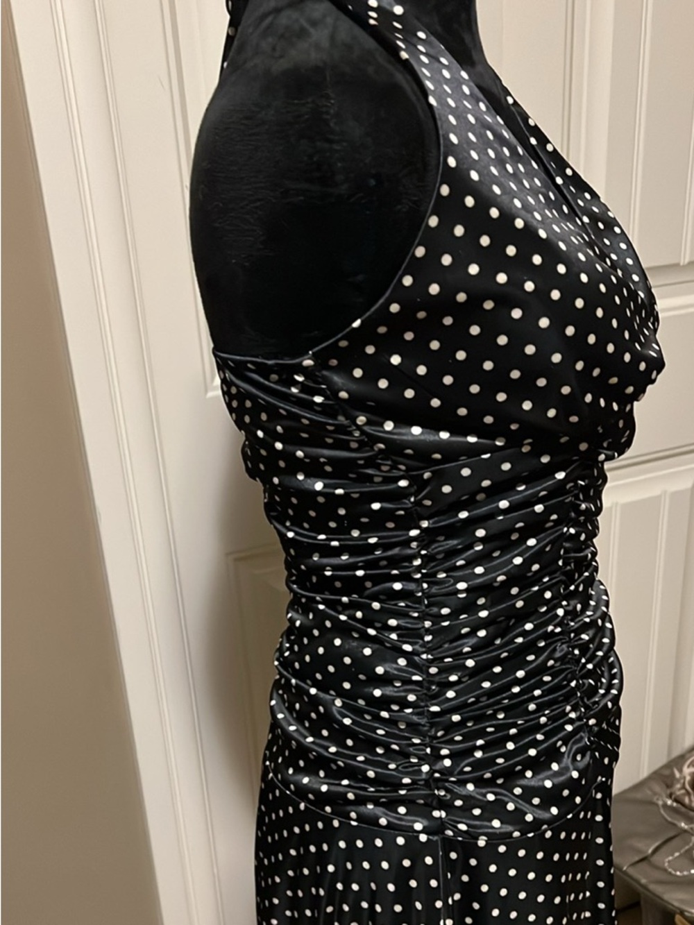 Ruby Rox Black and White Polka Dot Ruched Maxi Dress
